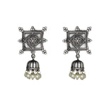 Load image into Gallery viewer, Abhinn Silver Replica Square Shape Studs With Small Jhumki Earrings For Women

