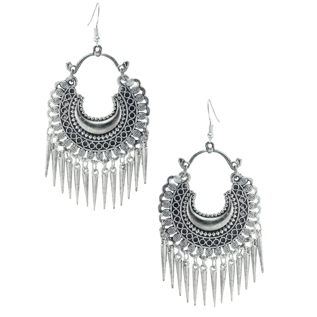 Abhinn Stylish German Silver Oxidized Crescent Chandbali Earrings for Women