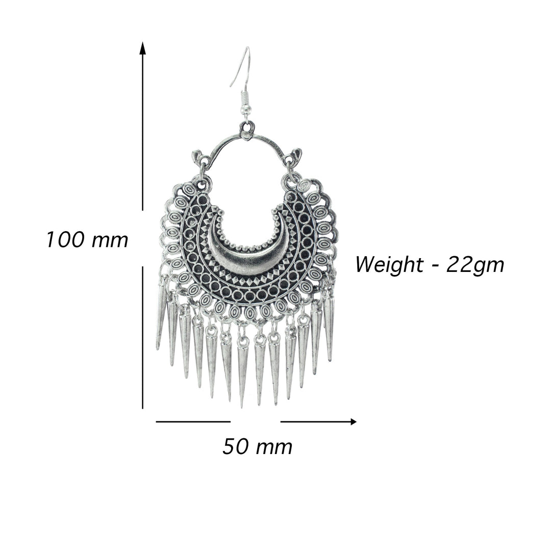Abhinn Stylish German Silver Oxidized Crescent Chandbali Earrings for Women