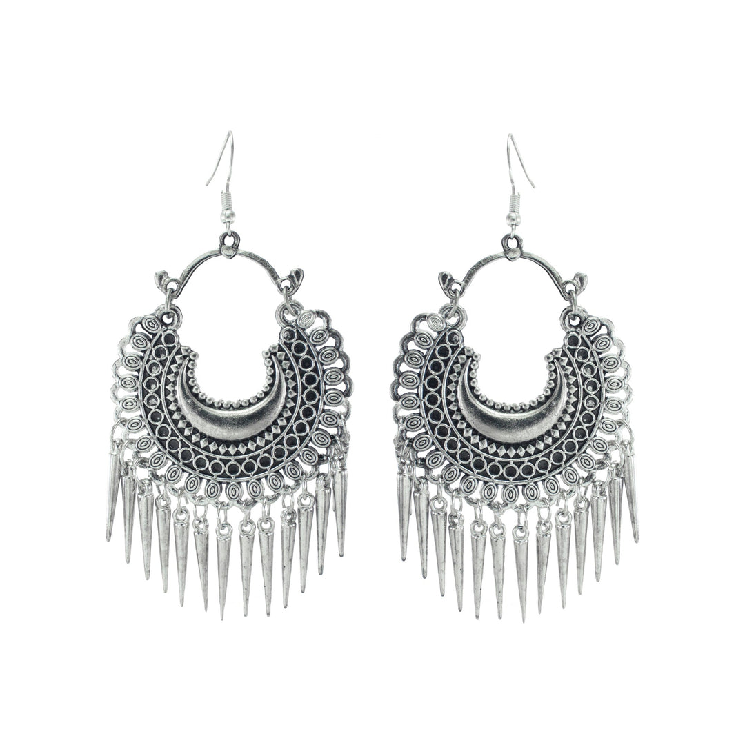 Abhinn Stylish German Silver Oxidized Crescent Chandbali Earrings for Women