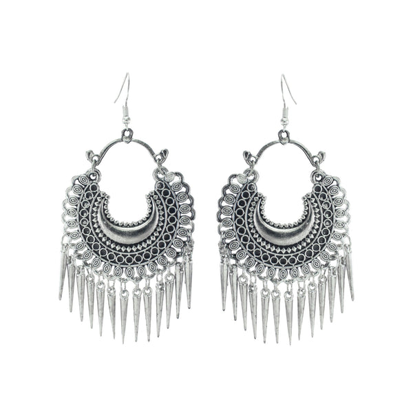 Abhinn Stylish German Silver Oxidized Crescent Chandbali Earrings for Women