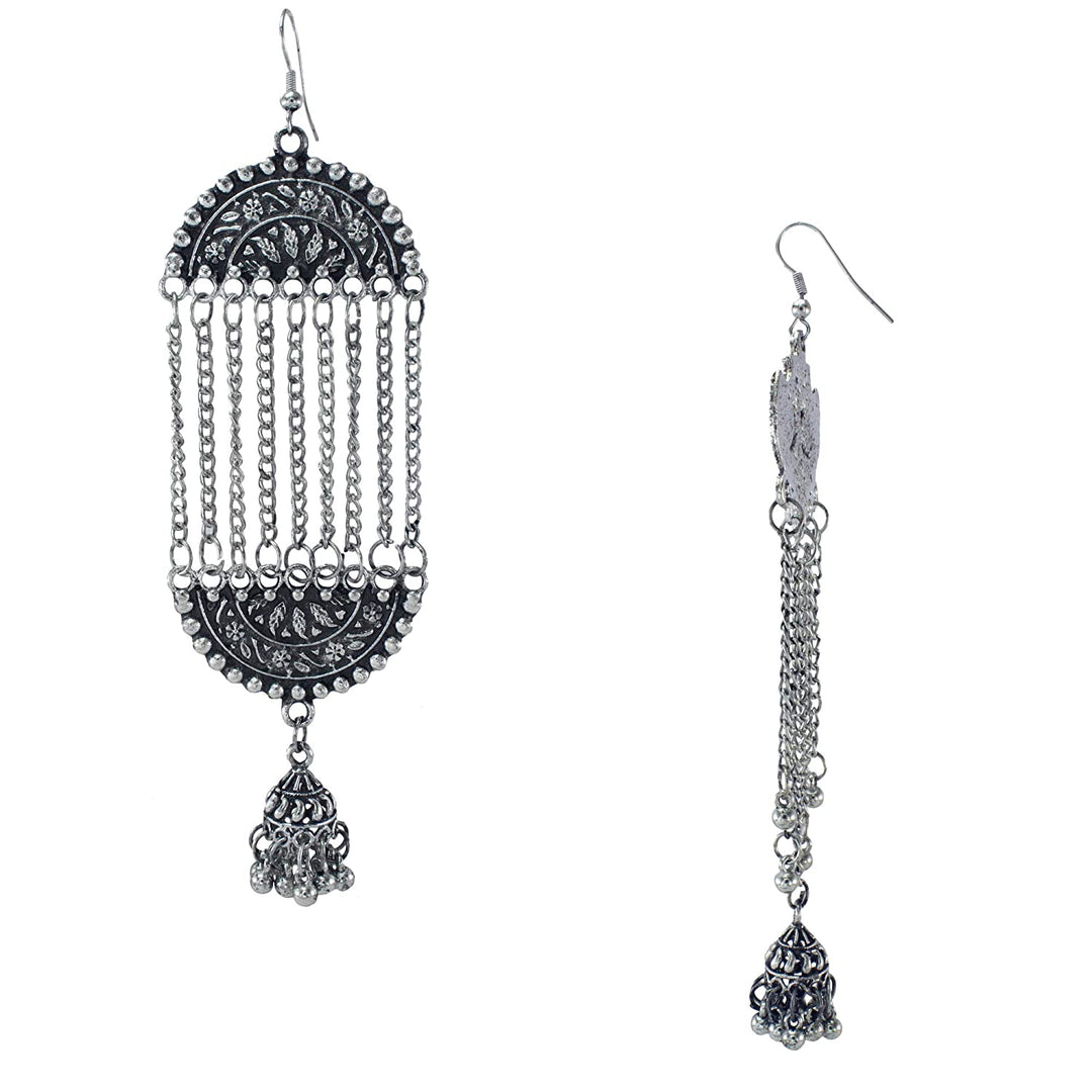 Abhinn Afghani Oxidised Silver Floral Design Dangler And Jhumki Earring for Women