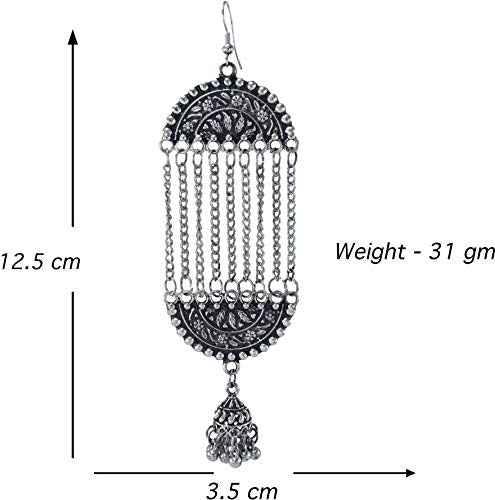 Abhinn Afghani Oxidised Silver Floral Design Dangler And Jhumki Earring for Women