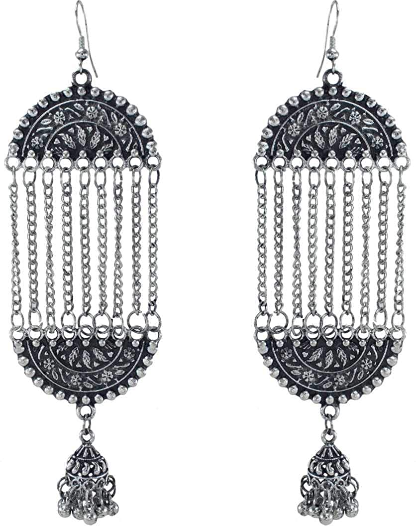Abhinn Afghani Oxidised Silver Floral Design Dangler And Jhumki Earring for Women