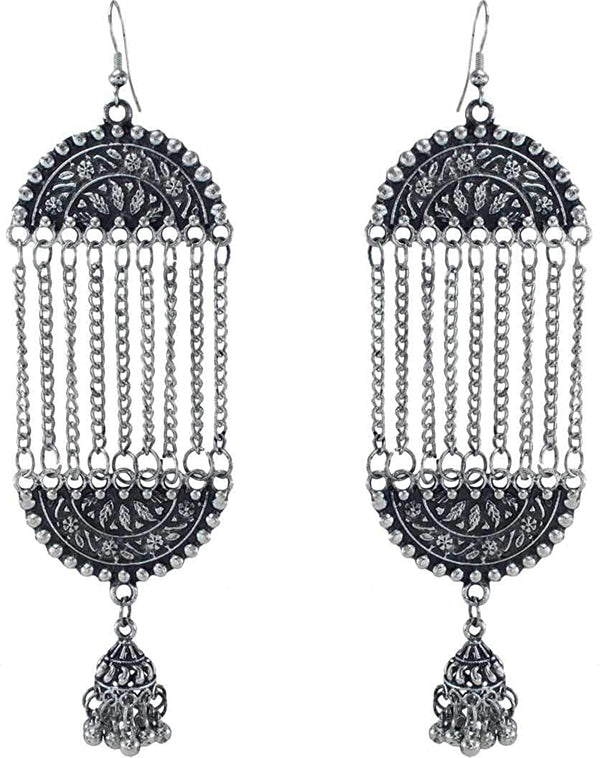 Abhinn Afghani Oxidised Silver Floral Design Dangler And Jhumki Earring for Women
