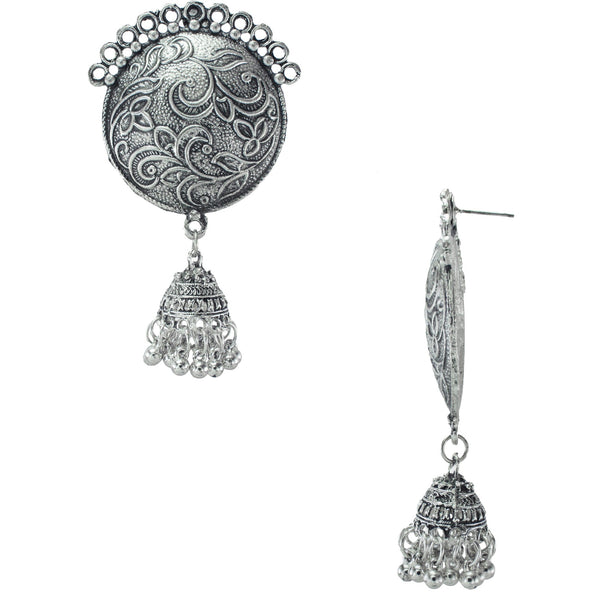Abhinn Stylish Silver Oxidized Circular Stud With Jhumki Earrings for Women