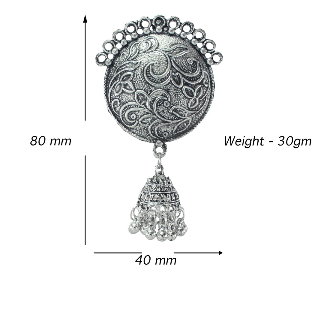 Abhinn Stylish Silver Oxidized Circular Stud With Jhumki Earrings for Women