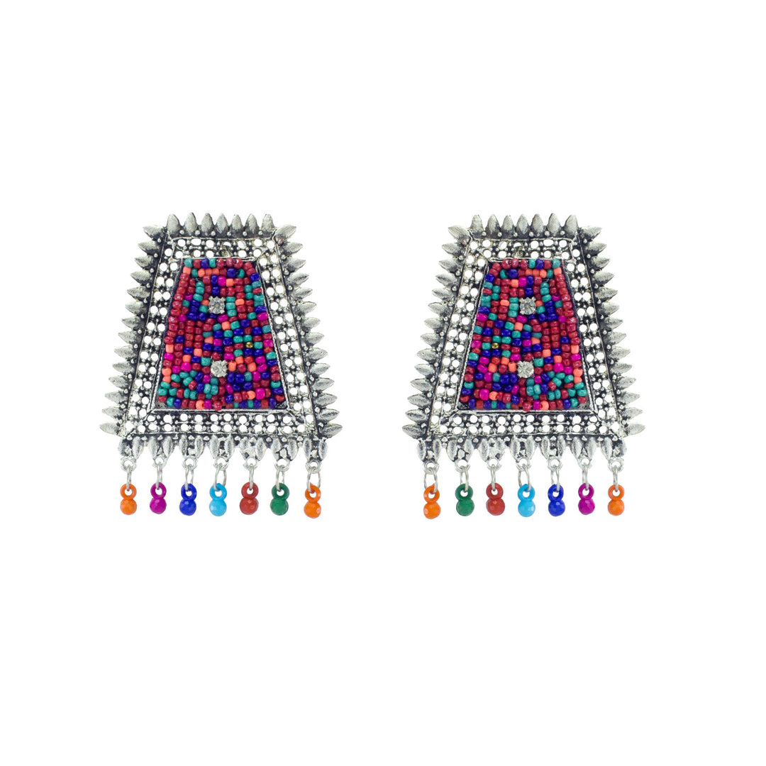 Abhinn Silver Oxidised Multi Colour Beaded Studs Earrings For Women
