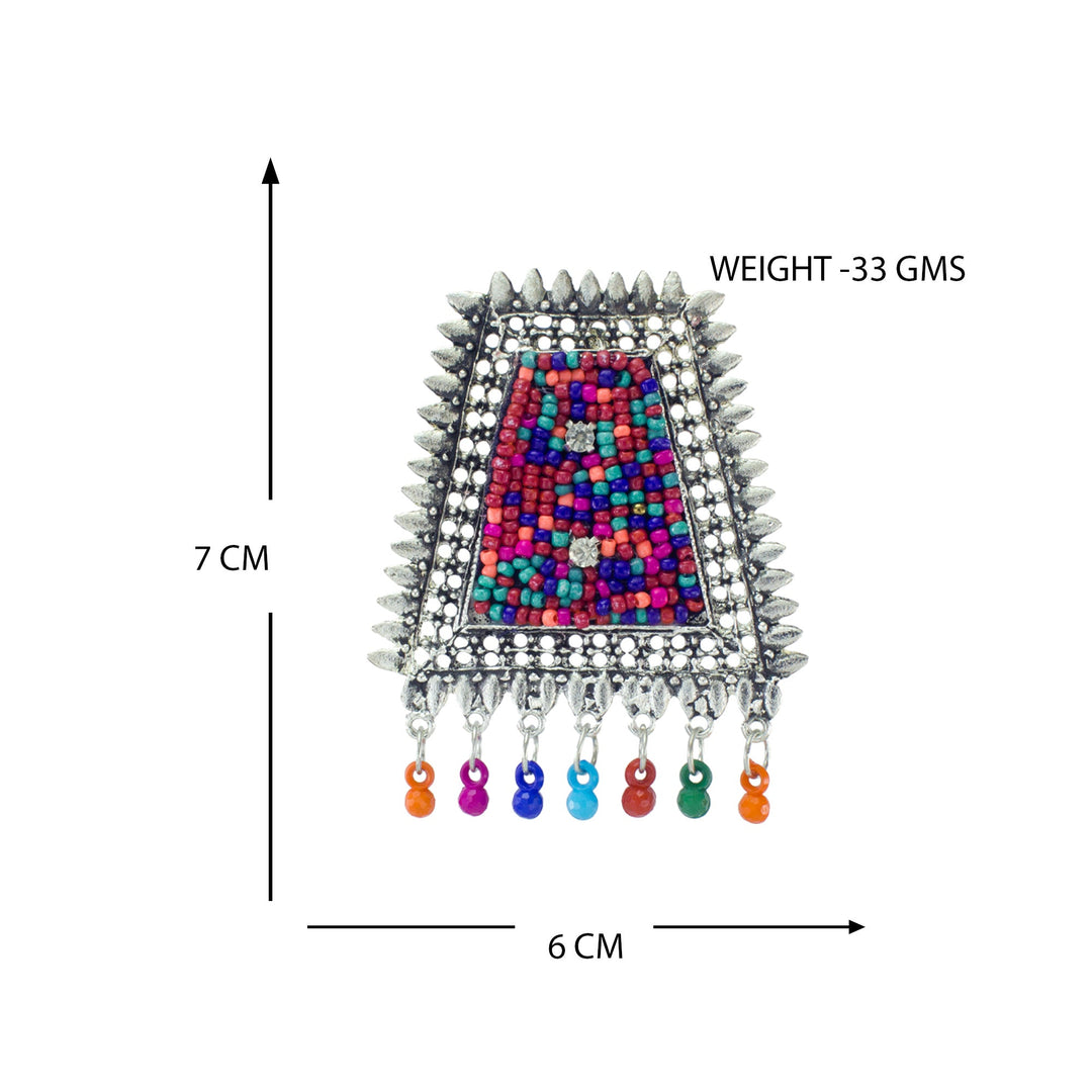 Abhinn Silver Oxidised Multi Colour Beaded Studs Earrings For Women