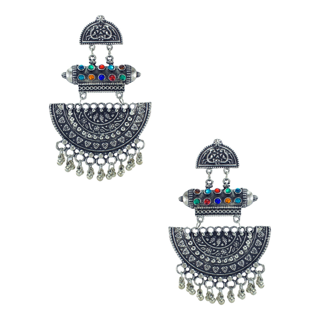 Abhinn Silver Oxidised Temple Design Multi Colour Dangler Earring For Women
