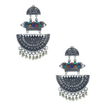 Load image into Gallery viewer, Abhinn Silver Oxidised Temple Design Multi Colour Dangler Earring For Women
