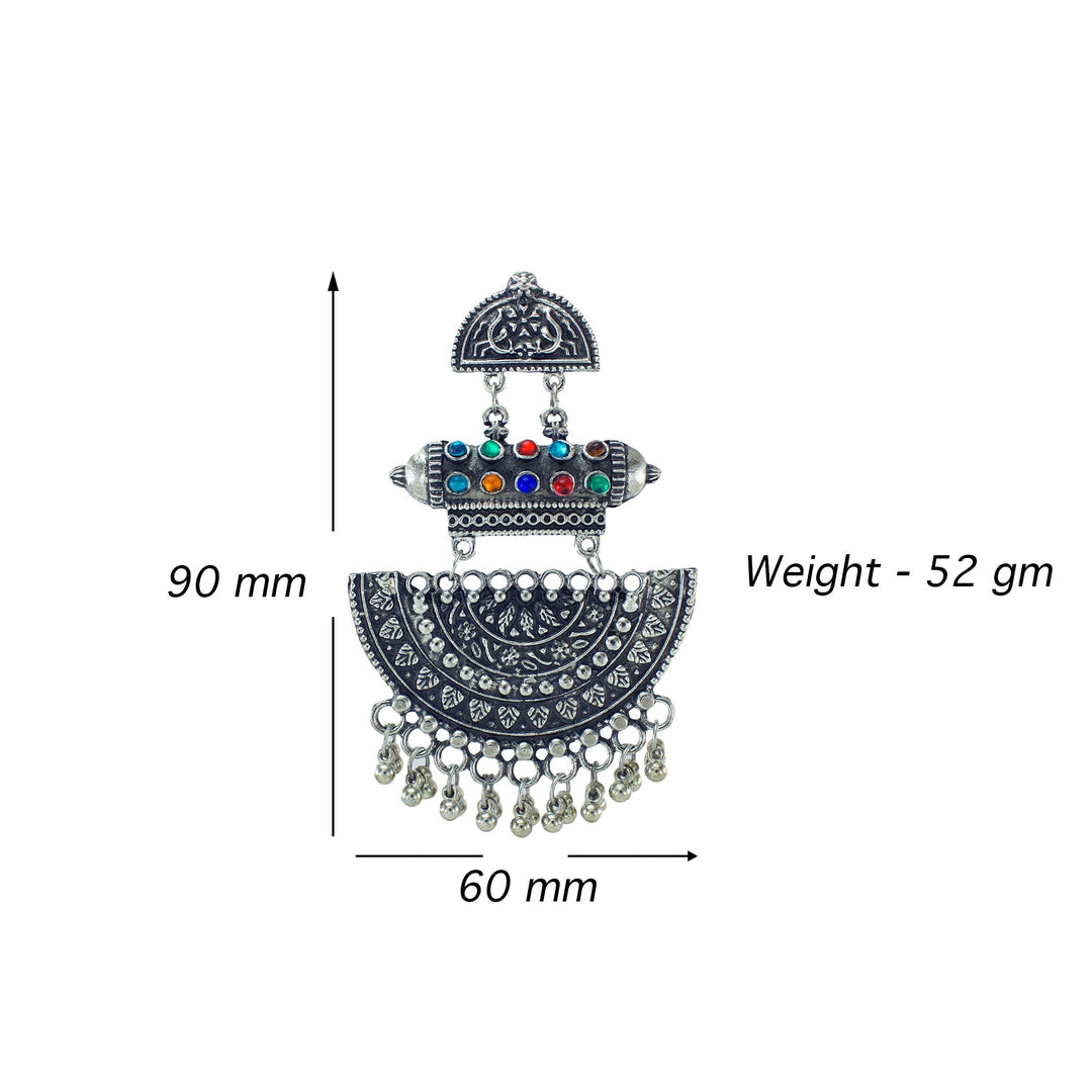 Abhinn Silver Oxidised Temple Design Multi Colour Dangler Earring For Women