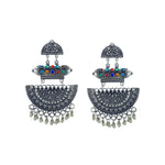 Load image into Gallery viewer, Abhinn Silver Oxidised Temple Design Multi Colour Dangler Earring For Women 
