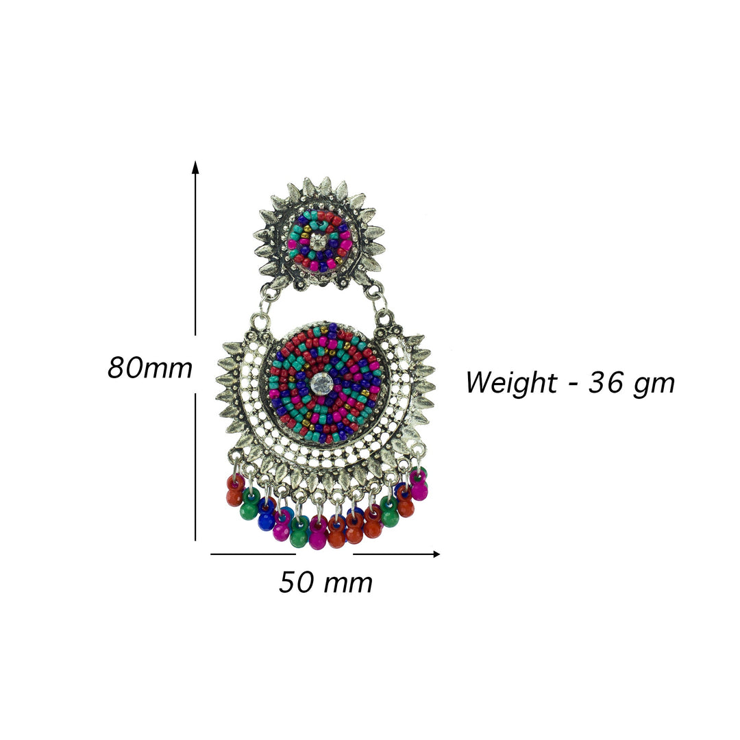 Abhinn Afghani Silver Oxidised Multi Colour Embroidery Dangler Earrings for Women