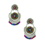 Load image into Gallery viewer, Abhinn Silver Oxidised With Multi Colour Beads Embroidery Earrings For Women
