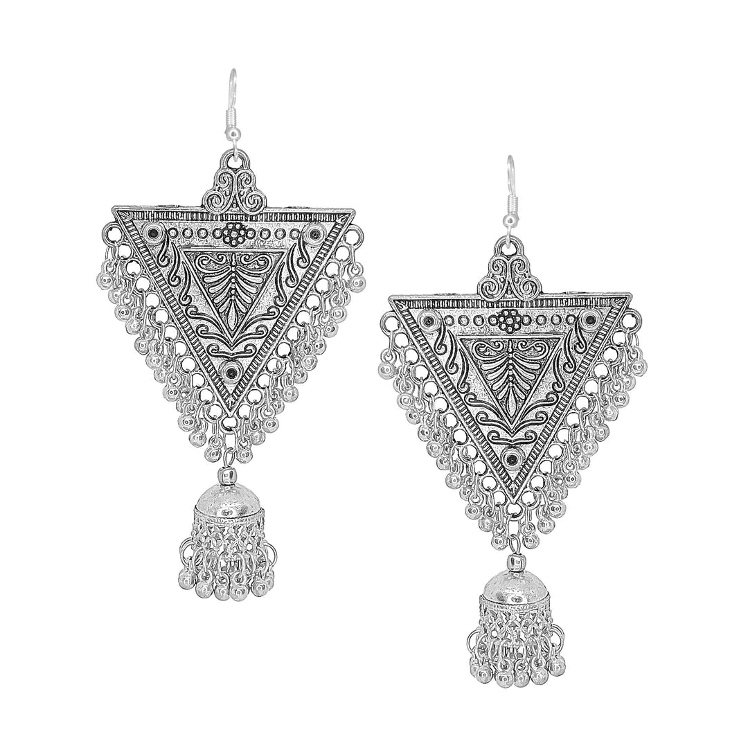 Abhinn Silver  Plated Oxidised Triangle Shape Dangler & Jhumki Earrings For Women