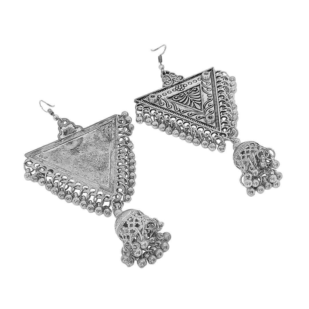Abhinn Silver  Plated Oxidised Triangle Shape Dangler & Jhumki Earrings For Women