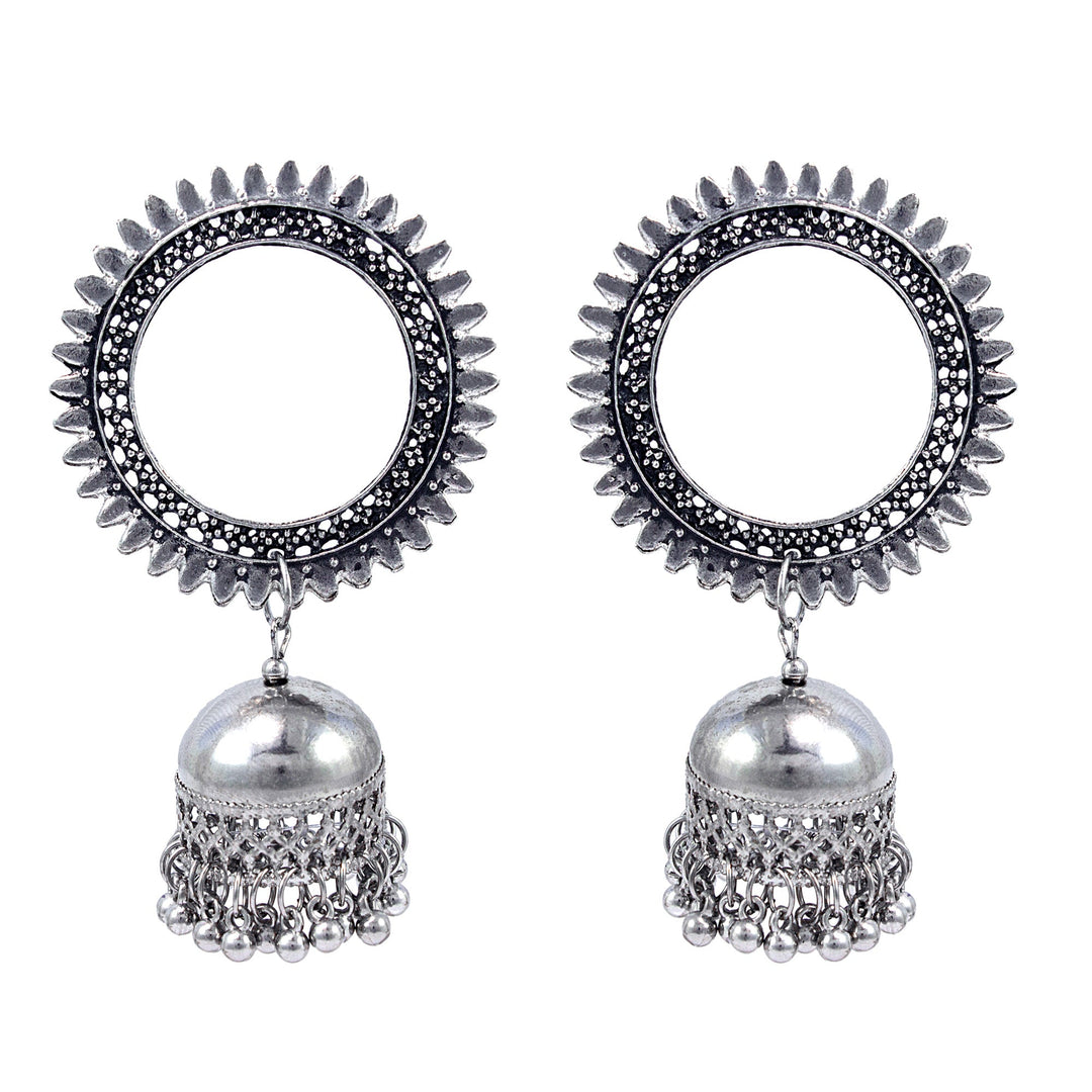 Abhinn Silver Oxidised Sun Shaped Stud With Jhumka Earrings for Women