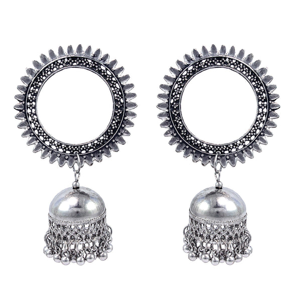 Abhinn Silver Oxidised Sun Shaped Stud With Jhumka Earrings for Women