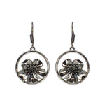 Load image into Gallery viewer, Abhinn Silver Oxidised Floral Design Dangler Fish Hook Earrings For Women
