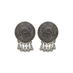 Load image into Gallery viewer, Floral Design Silver Oxidised Studs Earrings With Silver Beads
