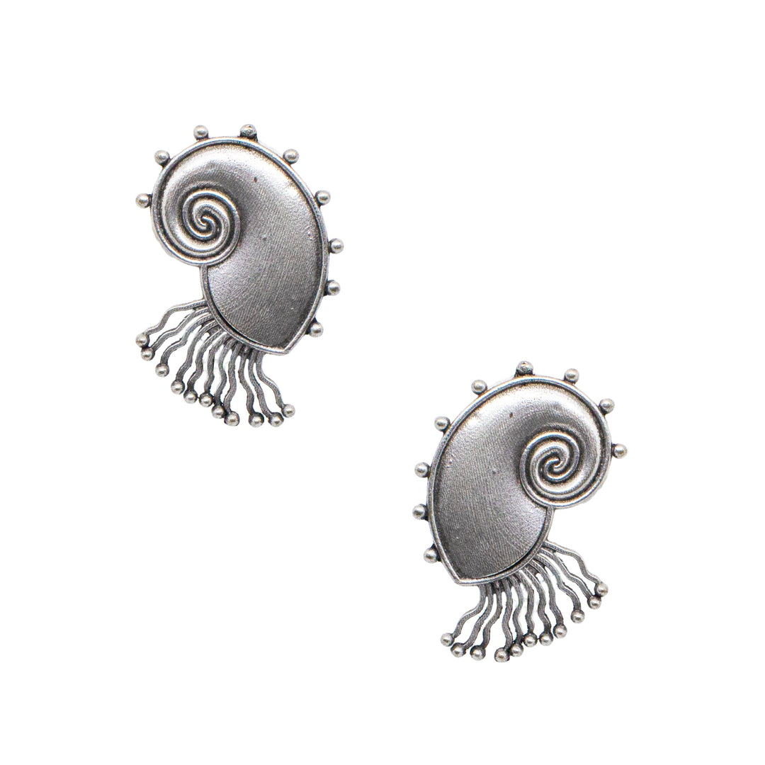 Abhinn Silver Replica Antique Sea Shell Design Earrings For Women