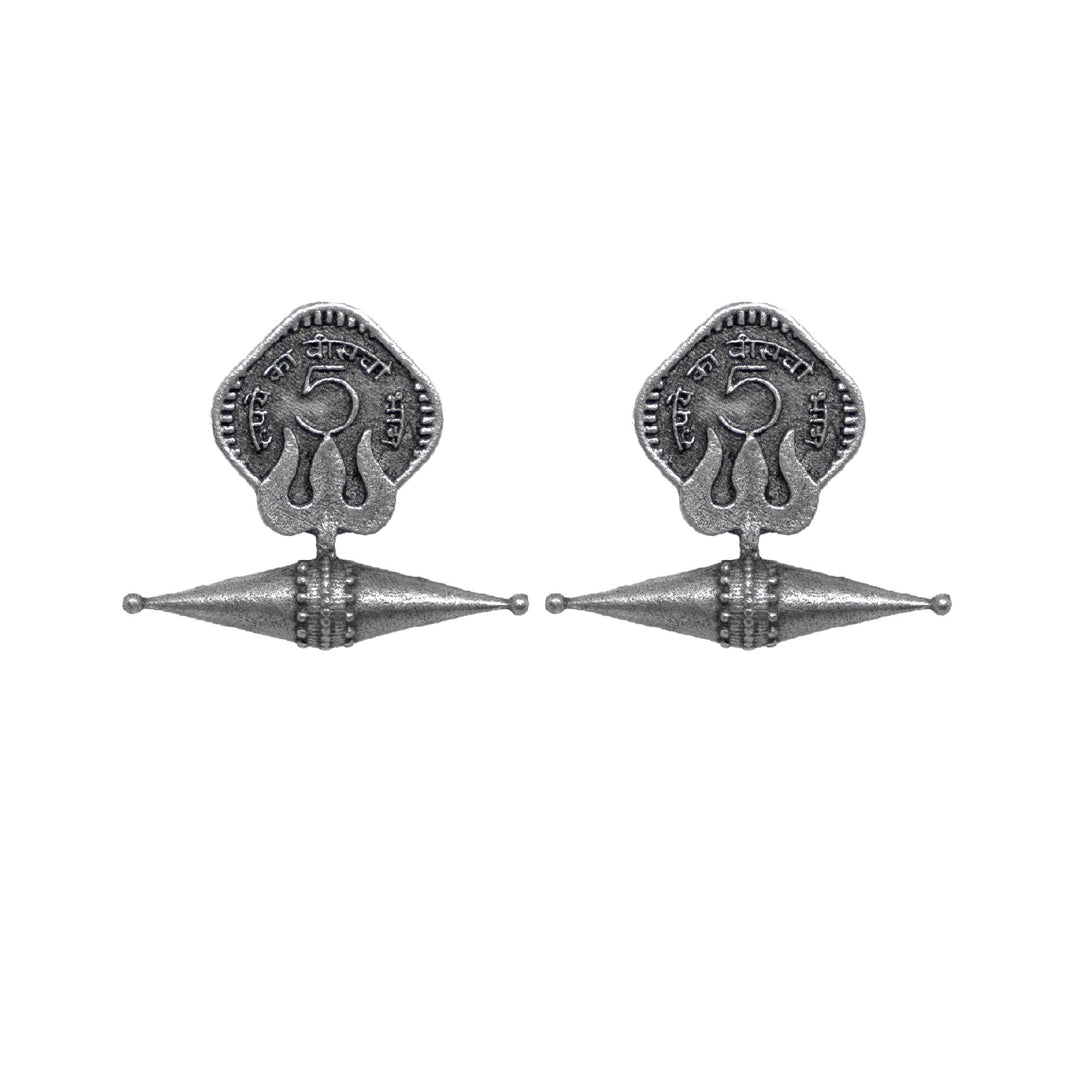 Abhinn Silver Replica Antique Coin Design Earrings For Women