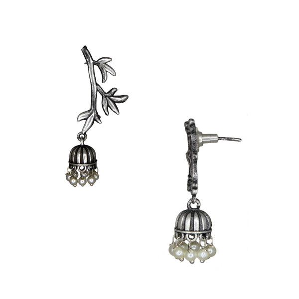 Abhinn Silver Replica Tree Branch Leaf Design Studs With Small Jhumki For Women