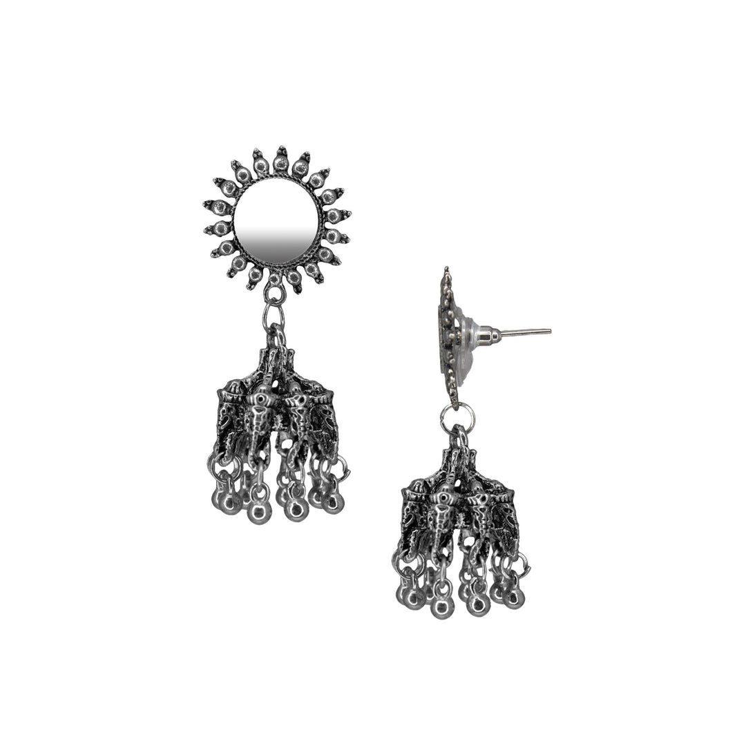 Abhinn Silver Oxidised Ganesha Jhumka With Mirror Stud Earrings For Girls