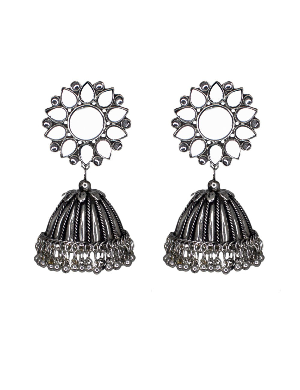 Abhinn Afghani German Silver Mirror Stud Jhumka Earrings for Women