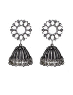 Load image into Gallery viewer, Abhinn Afghani German Silver Mirror Stud Jhumka Earrings for Women
