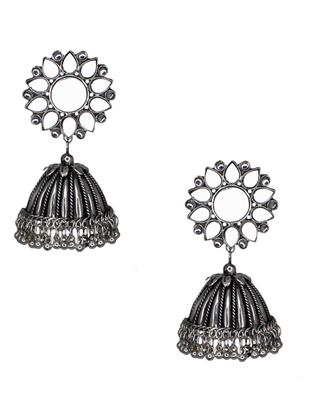 Abhinn Afghani German Silver Mirror Stud Jhumka Earrings for Women