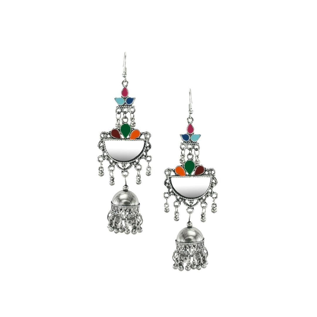 Abhinn Silver Oxidised Multi Coloured Meenakari Dangler With Jhumki Earrings For Girls