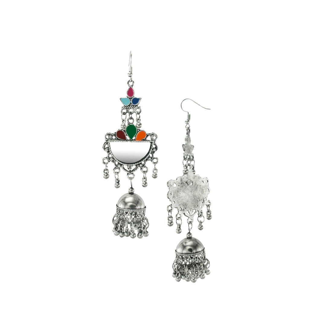 Abhinn Silver Oxidised Multi Coloured Meenakari Dangler With Jhumki Earrings For Girls