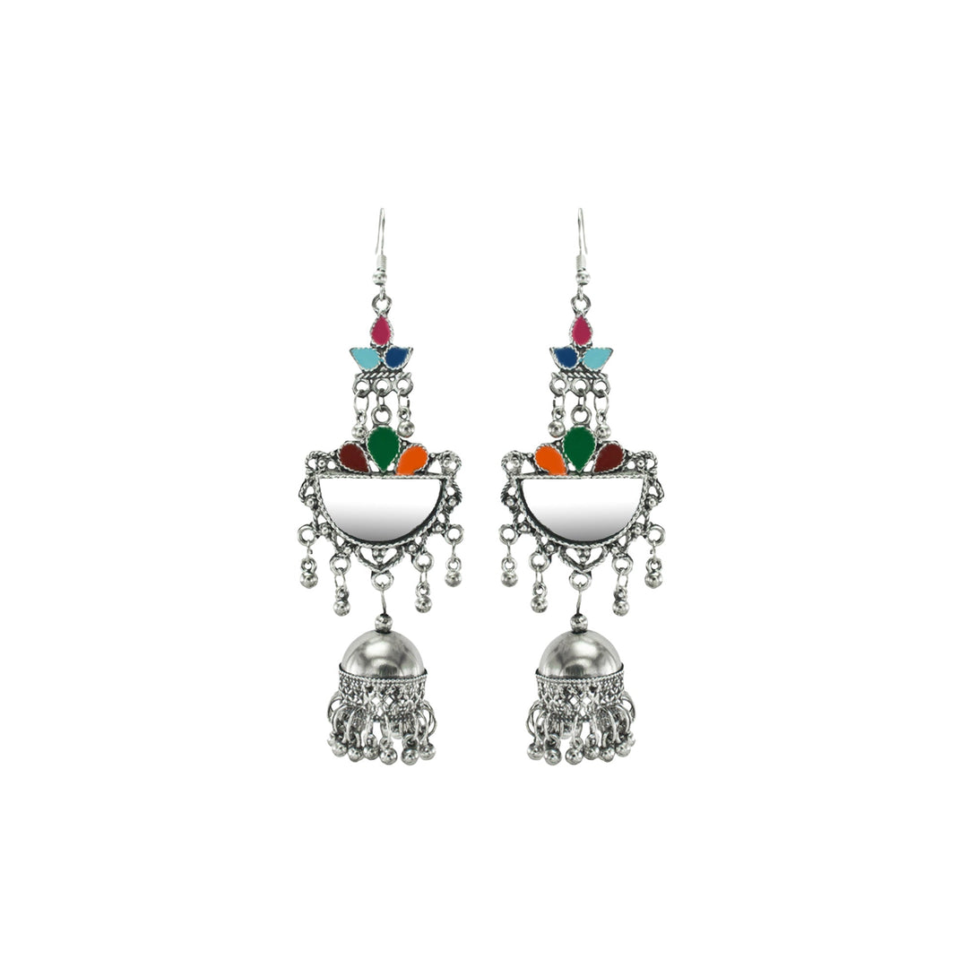 Abhinn Silver Oxidised Multi Coloured Meenakari Dangler With Jhumki Earrings For Girls