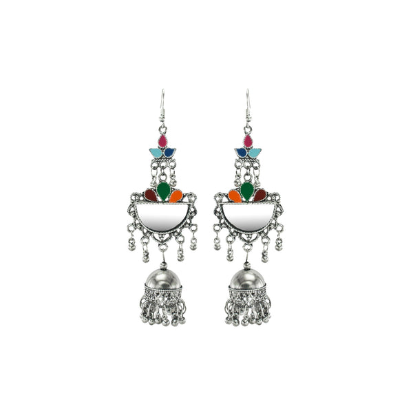 Abhinn Silver Oxidised Multi Coloured Meenakari Dangler With Jhumki Earrings For Girls