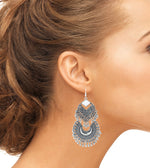 Load image into Gallery viewer, Abhinn Stylish Silver Oxidised Afghani Tribal Mirror Chandbali Earrings for Women

