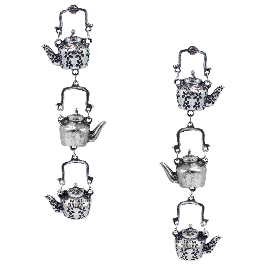 Designer Kettle Shape Oxidised Dangler Earrings
