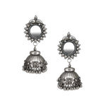 Load image into Gallery viewer, Abhinn Handmade Silver Oxidised Mirror Stud Jhumki Earrings For Women
