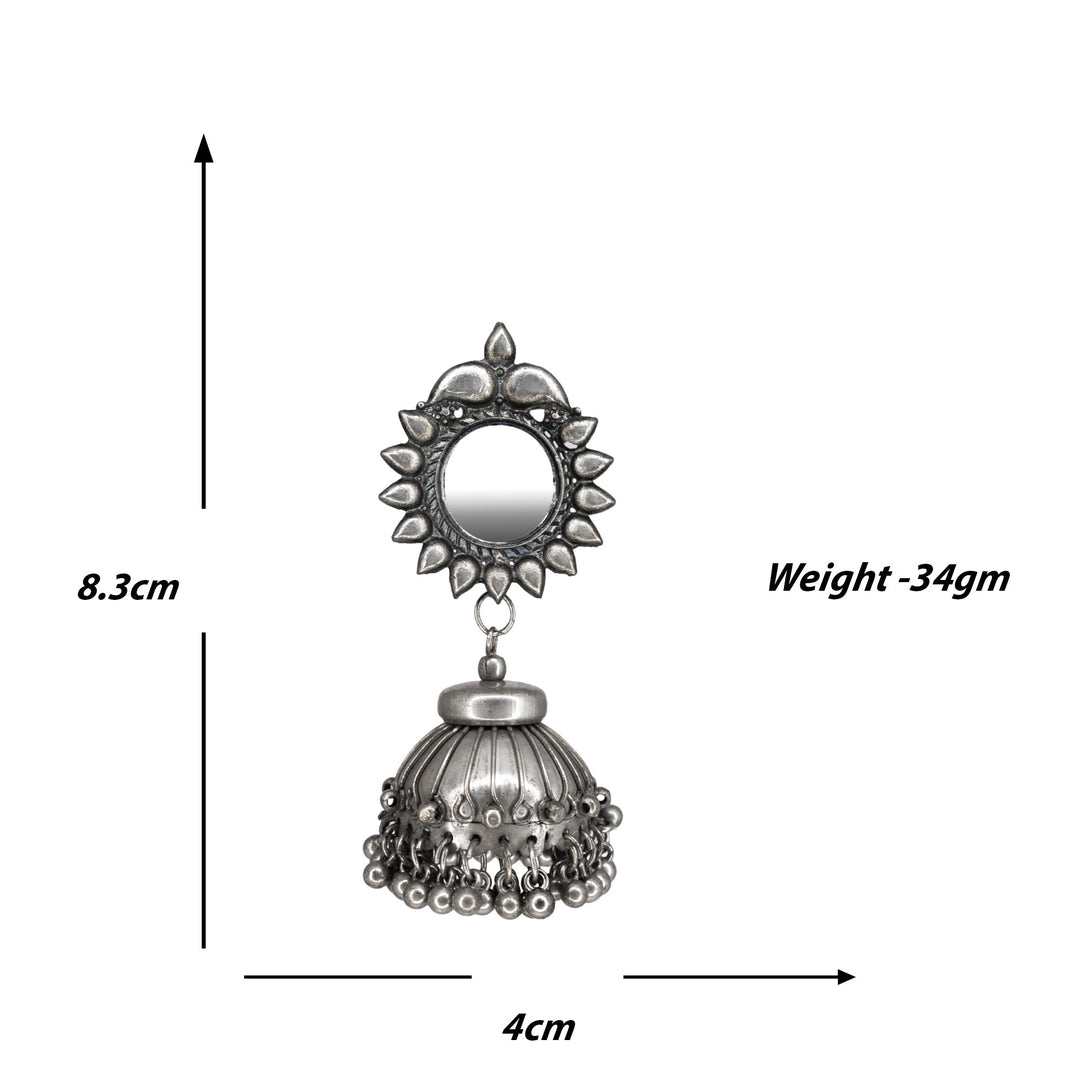 Abhinn Handmade Silver Oxidised Mirror Stud Jhumki Earrings For Women