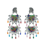 Load image into Gallery viewer, Abhinn Silver Oxidised Peacock Stud Multi Colour Beaded Dangler Earring For Women 
