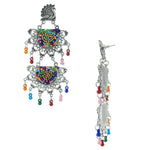 Load image into Gallery viewer, Abhinn Silver Oxidised Peacock Stud Multi Colour Beaded Dangler Earring For Women
