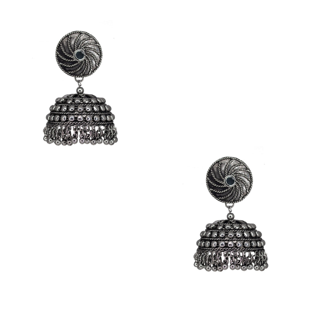 Abhinn Silver Oxidised Jhumka With Studded Silver Beads Earring For Women