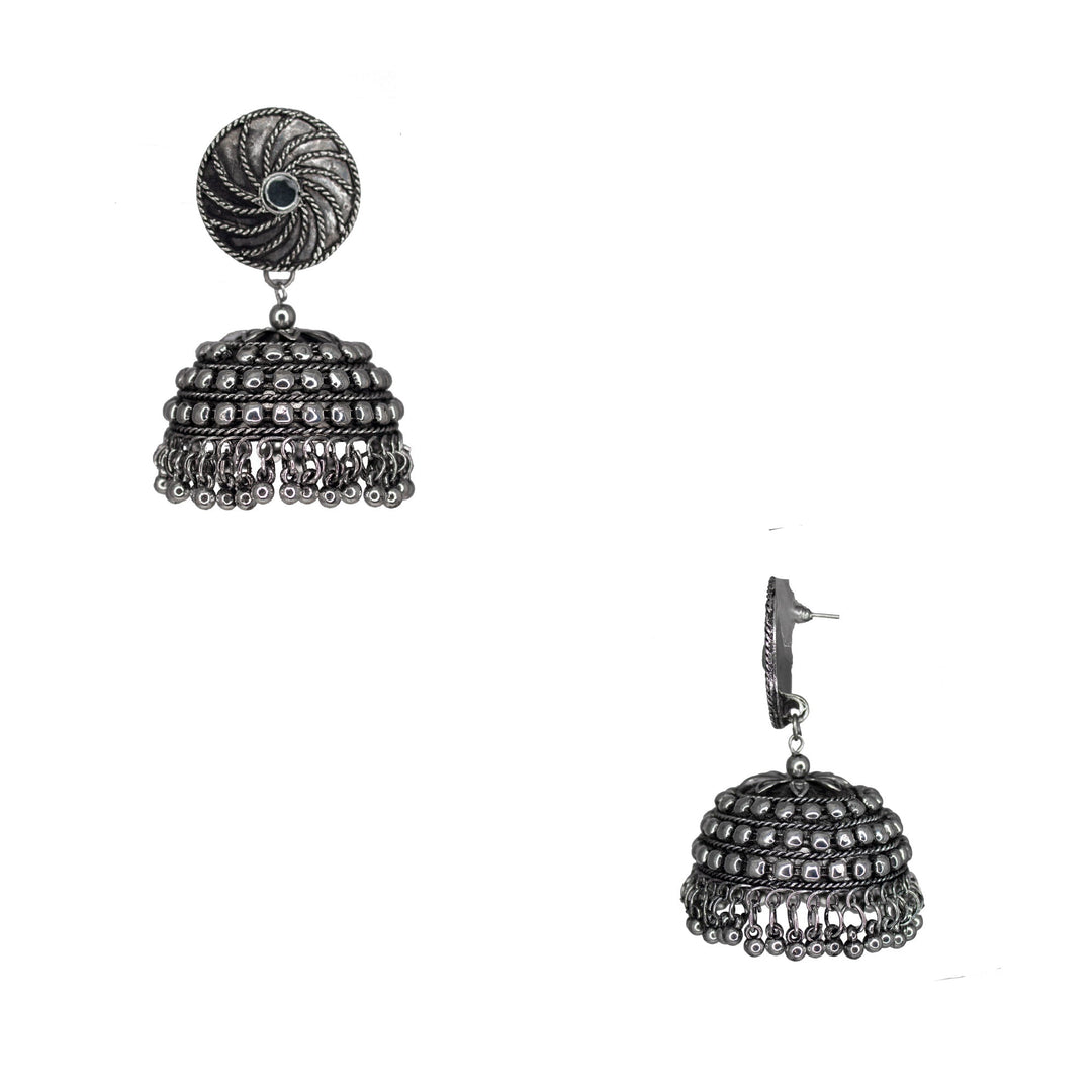 Abhinn Silver Oxidised Jhumka With Studded Silver Beads Earring For Women