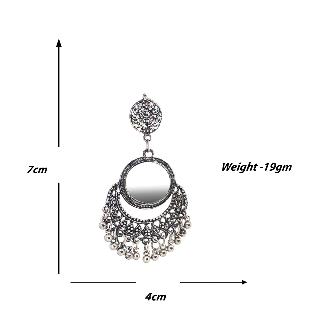 Abhinn Silver Oxidised Temple Design Dangler Earrings With Mirror For Women