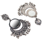 Load image into Gallery viewer, Abhinn Silver Oxidised Temple Design Dangler Earrings With Mirror For Women
