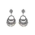 Load image into Gallery viewer, Abhinn Silver Oxidised Temple Design Dangler Earrings With Mirror For Women
