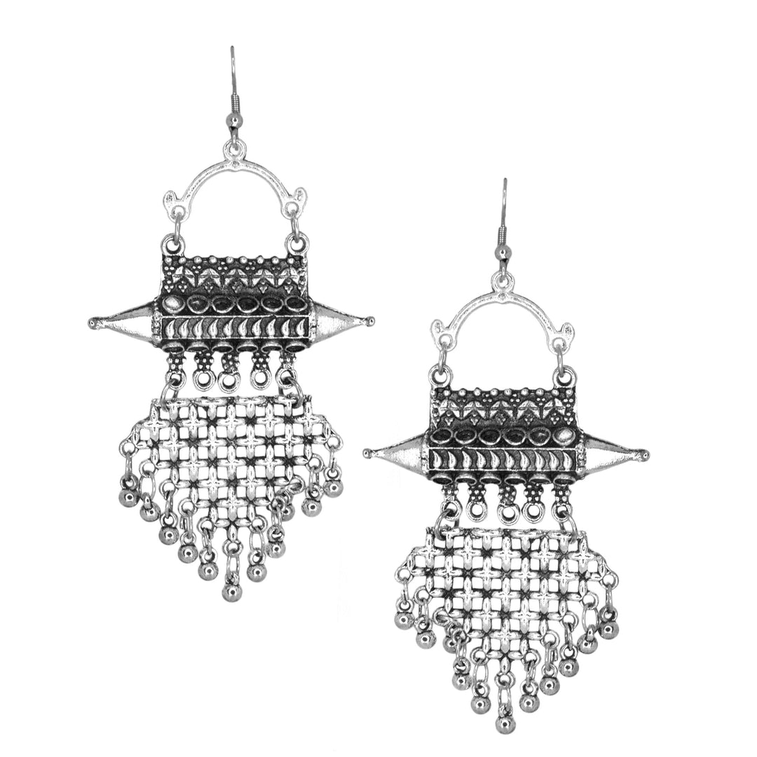 Abhinn Silver Oxidised Unique Floral Design Dangler Earrings For Women