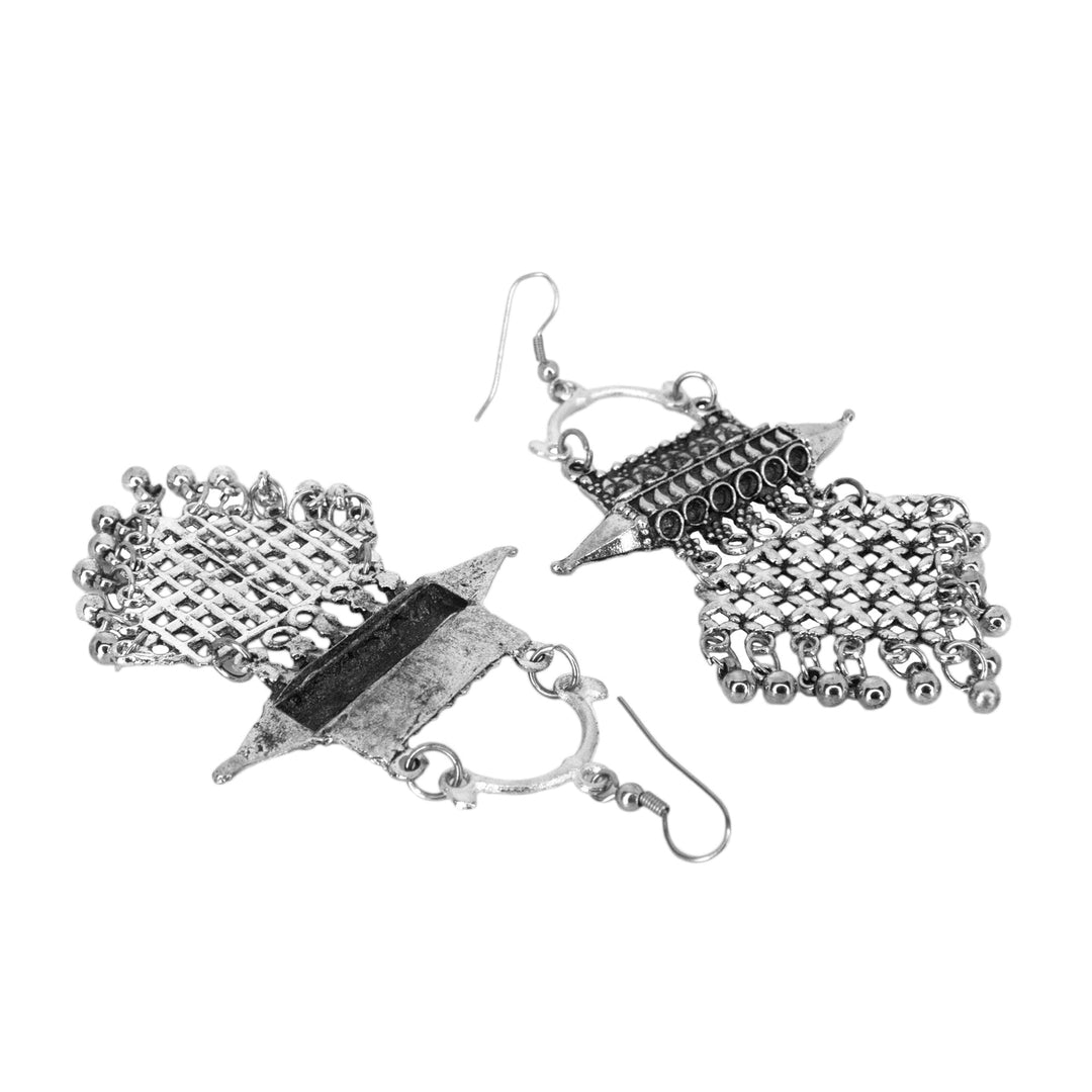 Abhinn Silver Oxidised Unique Floral Design Dangler Earrings For Women