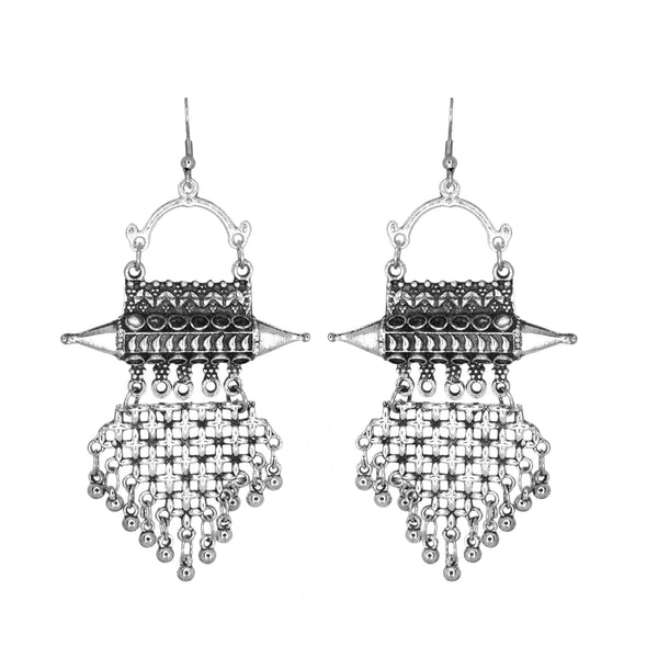 Abhinn Silver Oxidised Unique Floral Design Dangler Earrings For Women